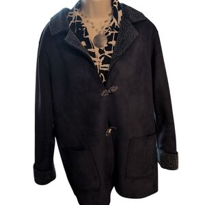 Karen Kane Women's3/4 Suede Outer Sherpa Lined Jacket Buckle Blk/Grey Size Large